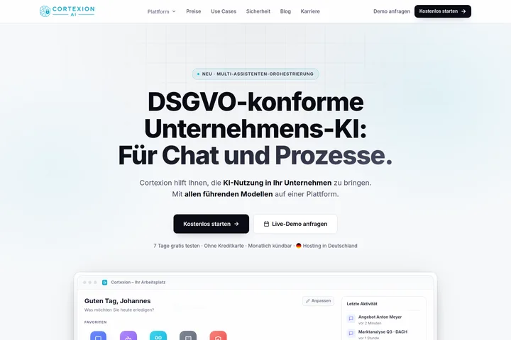 Startseite von cortexion.ai — die Cortexion-Website selbst, gebaut mit dem Websitebuilder