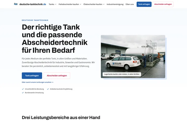 Startseite von deutsche-tanktechnik.de: Lagertanks und Abscheidertechnik für Gewerbe und Industrie