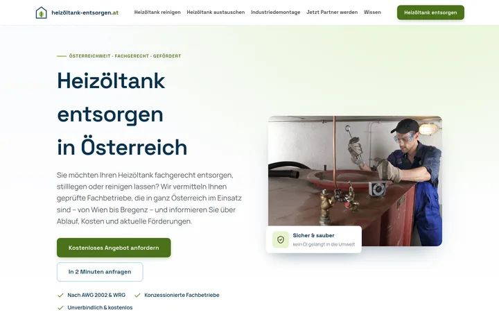 Startseite von heizoeltank-entsorgen.at: Heizöltank entsorgen in Österreich